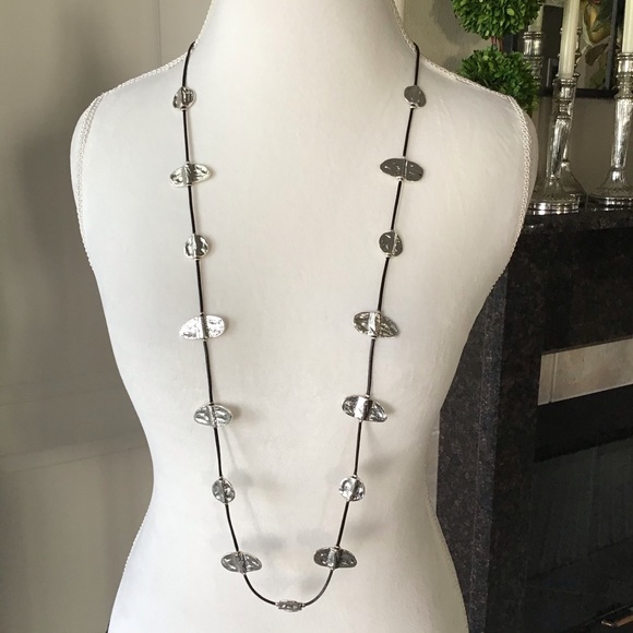 Unbranded Jewelry - Mod Medallions Necklace Black Cord Silver Tone 44”